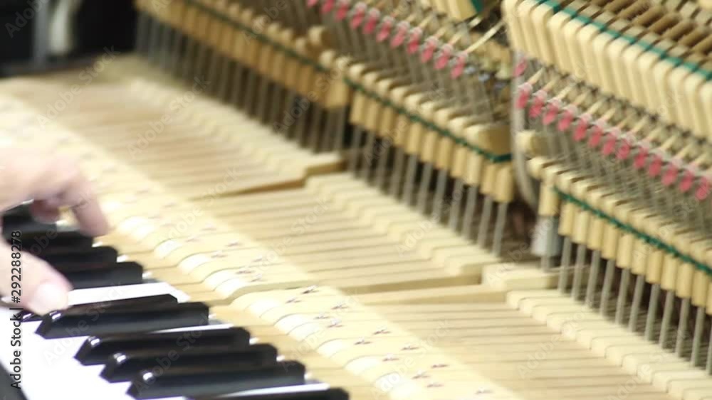 Poster close up view of playing and tuning an opened piano.