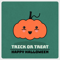 Happy halloween greeting card with cute pumpkin cartoon.