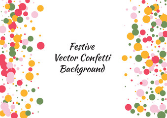 Festive color round confetti background. Abstract frame confetti texture for holiday, postcard, poster, website, carnivals, birthday and children's parties. Cover confetti mock-up. Wedding card layout