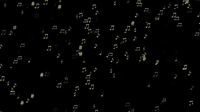 Gold Music Keys Loop. Elegant motion of gold musical keys on black background, seamless loop.