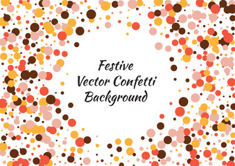 Festive color round confetti background. Abstract frame confetti texture for holiday, postcard, poster, website, carnivals, birthday and children's parties. Cover confetti mock-up. Wedding card layout