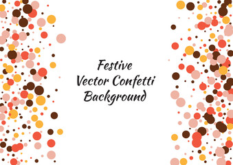 Festive color round confetti background. Abstract frame confetti texture for holiday, postcard, poster, website, carnivals, birthday and children's parties. Cover confetti mock-up. Wedding card layout