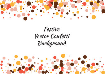 Festive color round confetti background. Abstract frame confetti texture for holiday, postcard, poster, website, carnivals, birthday and children's parties. Cover confetti mock-up. Wedding card layout