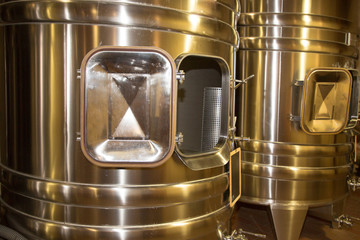 Stainless steel tank at the winery for wine Cellar And Production