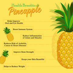 Health Benefits of Pineapple. Fresh Pineapple. Seasonal fruit. Organic fruit.