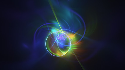 Abstract green and blue fiery shapes. Fantasy light background. Digital fractal art. 3d rendering.