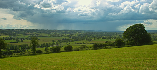 View from the hill on tranquil landscape in rural Normandy