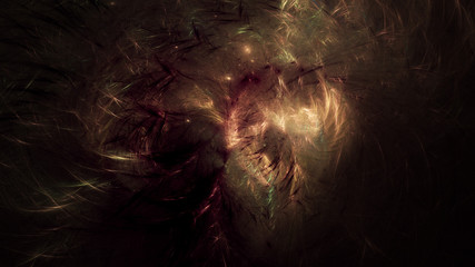 Abstract golden and black shapes. Fantasy light background. Digital fractal art. 3d rendering.