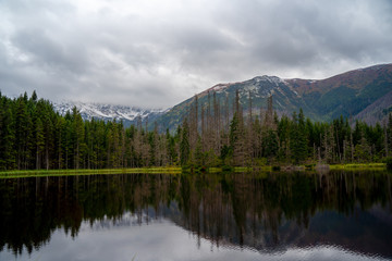 Natural lake hidden in high mountain, Tatras, in the middle of forest
