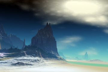 Obraz na płótnie Canvas Alien Planet. Mountain. 3D rendering