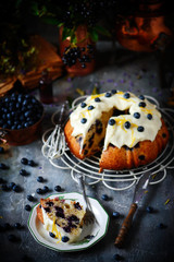 Blueberry bund cake with cream cheese frosting..style rustic