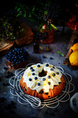 Blueberry bund cake with cream cheese frosting..style rustic
