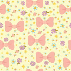 vector seamless pattern with pink manti and flowers, pastel colors, romantic texture for children