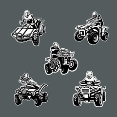 Set of five one color quad bikes in different angles on dark background. © slava