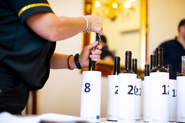 blind wine tasting bottle preparation with numbers
