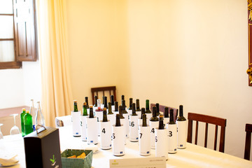 blind wine tasting bottle preparation with numbers