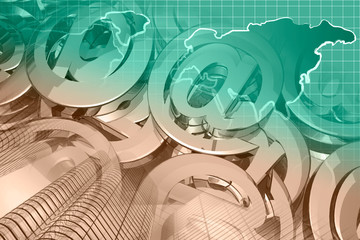 Mail signs, map and buildings