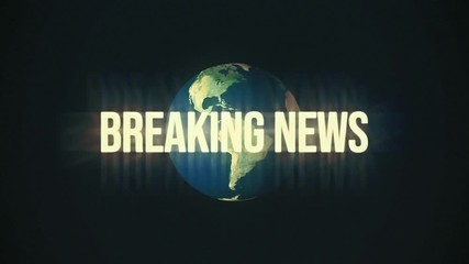 A big headline text, Breaking News, appearing on the screen (light strikes fx), over a sphere representing planet Earth. Retro elegant style.