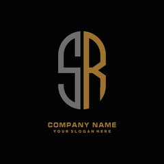 SR minimalist letters, with black and gold, white, black background logos