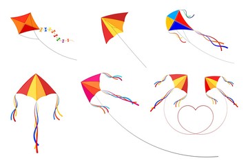 Set of kites on a white background. Children's toys, summer fun, outdoor games. Vector illustration - 292299255