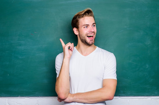 idea comes. private teaching. back to school. university online courses. education abroad. college life. young tutor. teachers day. man at blackboard. get knowledge here. student man in classroom