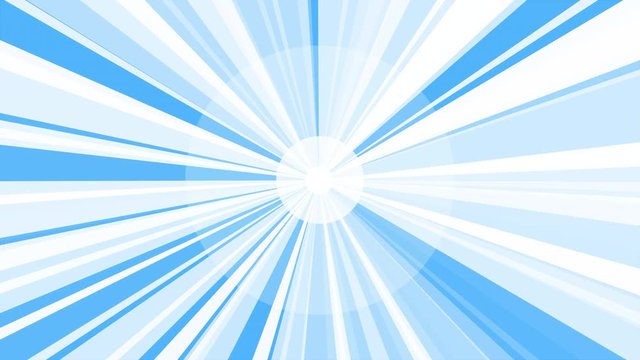 White Sunburst Starburst rays background. Rotating Sun ray animation background. Animated shining sun against bright blue sky