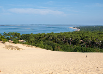 View from the Dune of Pilat, the tallest sand dune in Europe. La Teste-de-Buch, Arcachon Bay,...