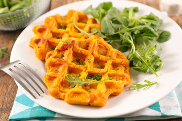 vegan belgian waffle and salad