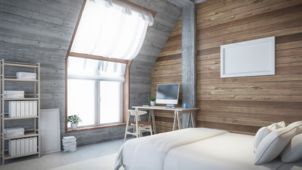 Plakat room Design wall garret Loft attic 3D rendering
