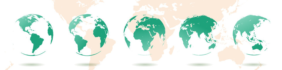 Set of Earth globes. Vector elements of the world. High detailed map for graphic backgrounds