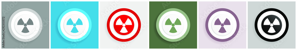 Poster Radiation icon set, colorful flat design vector illustrations in 6 options for web design and mobile applications