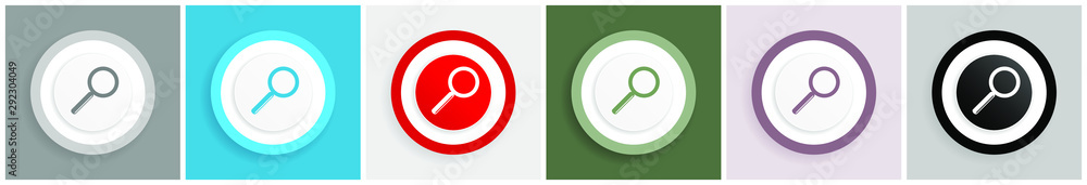 Fototapete search icon set, colorful flat design vector illustrations in 6 options for web design and mobile ap
