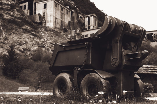 UDINE (ITALIA) - AUGUST 13, 2019: Cave del Predil. Ancient lead and zinc mine near Tarvisio, Udine, Friuli Venezia Giulia, Italy