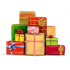 gift box , Decorative Christmas ornament, art illustration painted with watercolors isolated on white background
