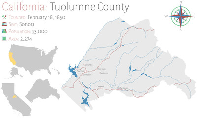 Large and detailed map of Tuolumne county in California, USA