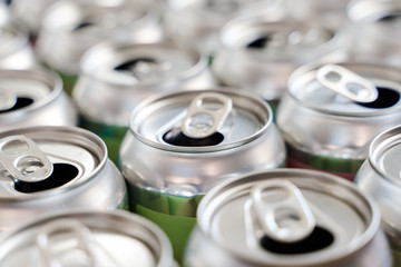 Empty aluminium soft drink, beer can closeup