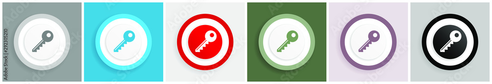 Aufkleber Key icon set, colorful flat design vector illustrations in 6 options for web design and mobile applications