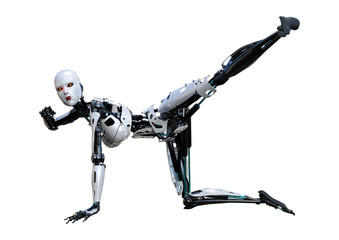 3D Rendering Female Robot on White