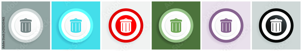 Leinwandbilder recycle icon set, colorful flat design vector illustrations in 6 options for web design and mobile a