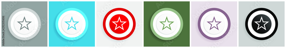 Poster star icon set, colorful flat design vector illustrations in 6 options for web design and mobile appl