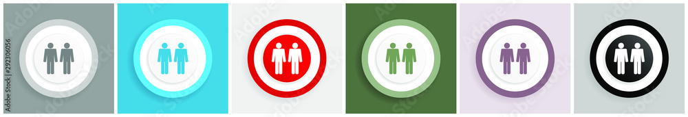 Aufkleber couple icon set, colorful flat design vector illustrations in 6 options for web design and mobile ap
