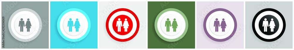 Aufkleber Couple icon set, colorful flat design vector illustrations in 6 options for web design and mobile applications
