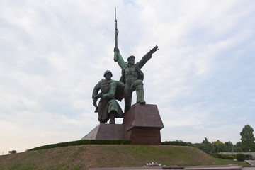 Monument to a soldier and sailor at the Eternal Flame on Cape Khrustalny in the hero city of Sevastopol, Crimea