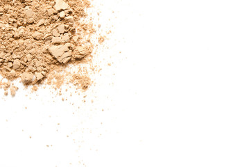 Beige crashed face powder for makeup as sample of cosmetic product, isolated on white background. Copy space. - Image