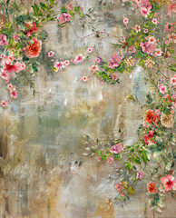 Kolorowe kwiaty na abstrakcyjnej ścianie