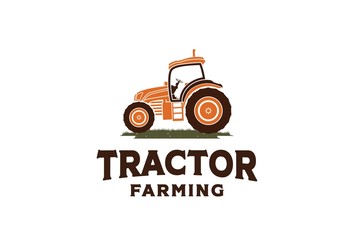Tractor graphic with grass illustration farm agriculture logo design