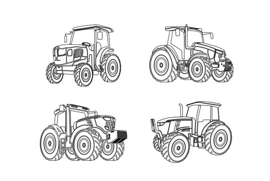 Tractor graphic line art illustration farm agriculture logo design set