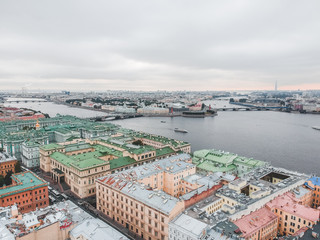 Aerial photography of the Moika river, city center, historical residential development, St. Petersburg, Russia.