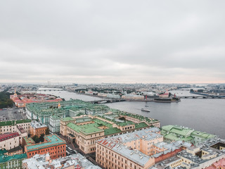 Aerial photography of the Moika river, city center, historical residential development, St. Petersburg, Russia.
