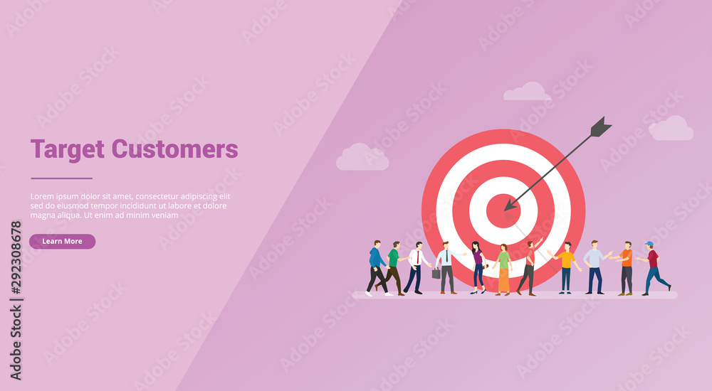 Poster target customers with people and goals dart for website template or banner landing homepage - vector